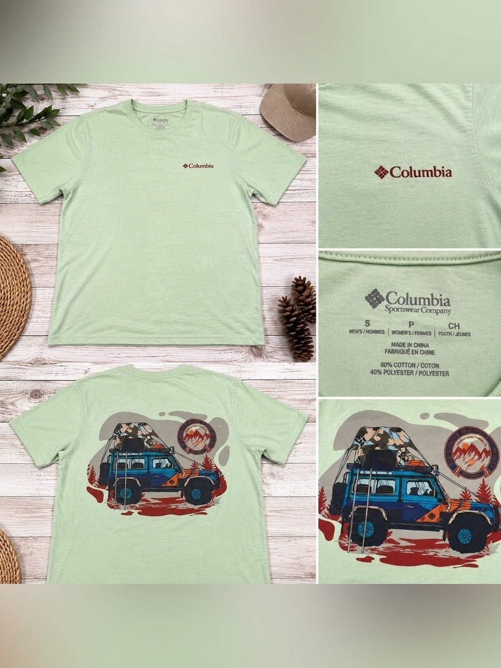 Columbia Sportswear Graphic Jeep Adventure T-Shirt Green Size Small